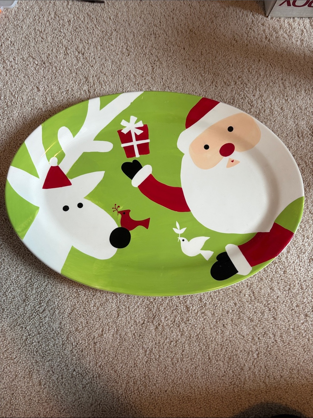 Holiday Santa & Reindeer Serving Platter - Green